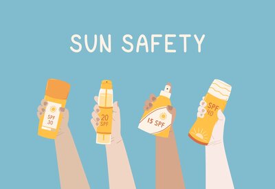 Sun Safety with sunscreen bottles
