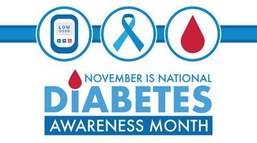 diabetes month blood drop blue ribbon and glucose monitor
