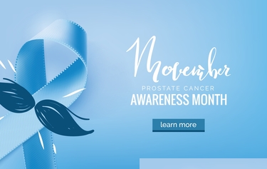 Prostate cancer awareness month mustache on blue ribbon