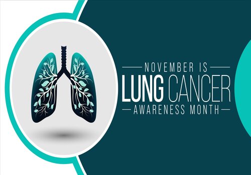 November is lung cancer awareness month. Picture of a set of lungs surrounded by a circle.